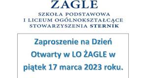 Zaproszenie na Dzień otwarty w LO ŻAGLE w piątek 17 marca 2023